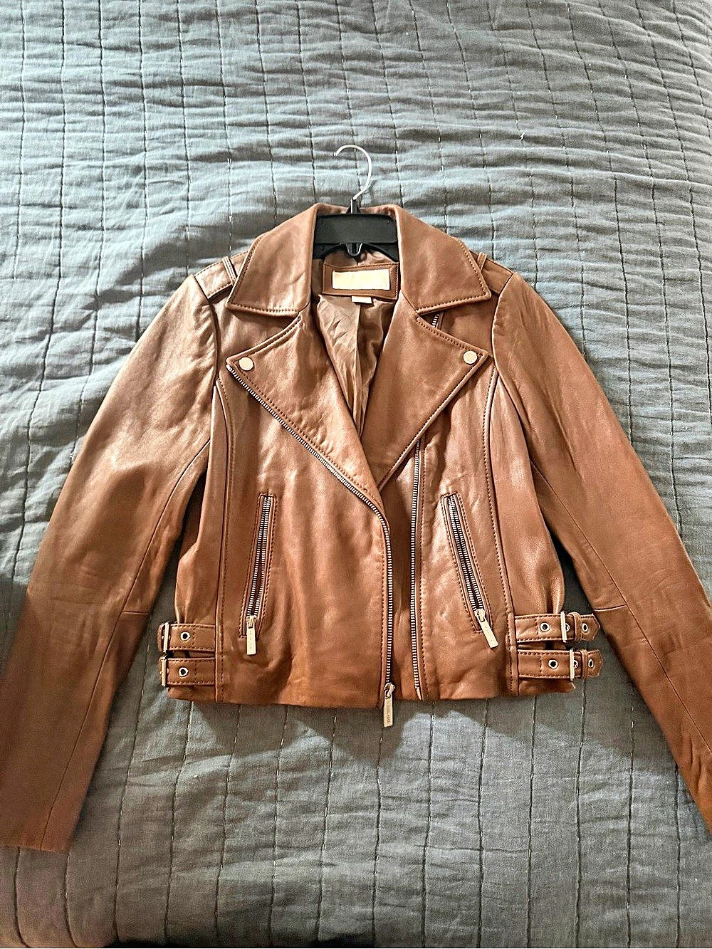 Michael Kors Leather Moto Jacket Women's Brown